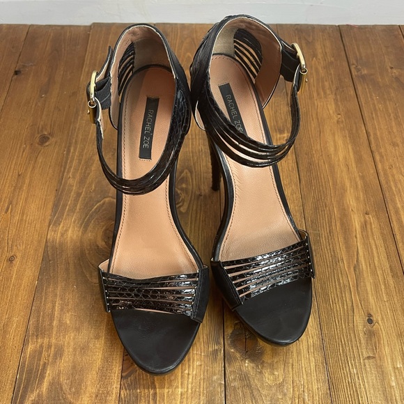 Rachel Zoe Black platform stilettos with snakeskin details size 9.5 - Picture 2 of 14